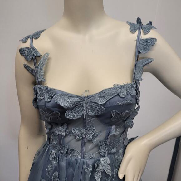 NWT Sky Blue Butterfly Dress Corset Formal Prom Wedding Bridesmaid - Picture 3 of 12